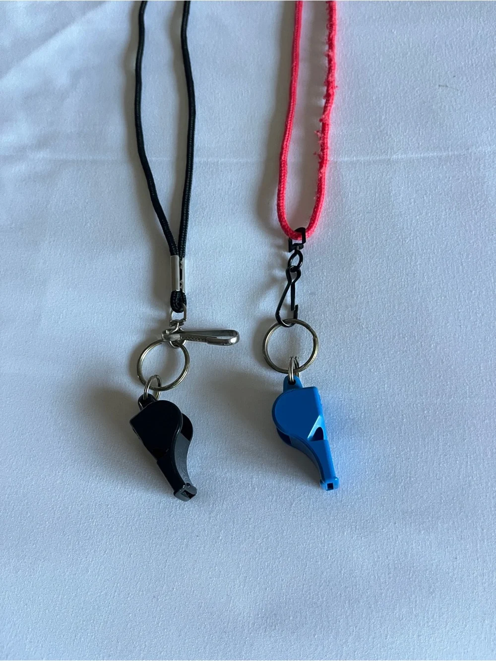 Classic Whistles Pair & Lanyards Black Blue Pealess Referee Safety